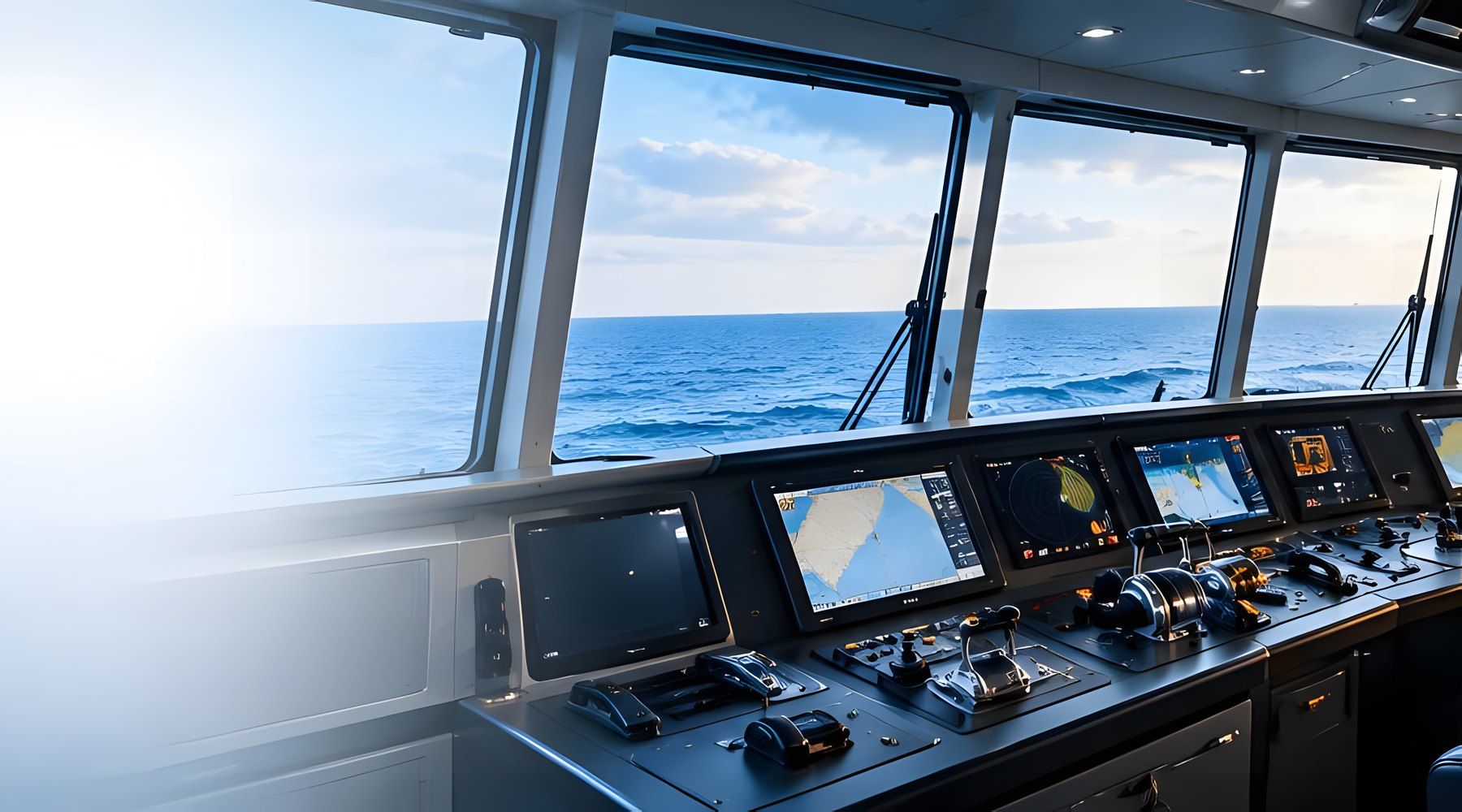 Ship bridge overlooking the sea