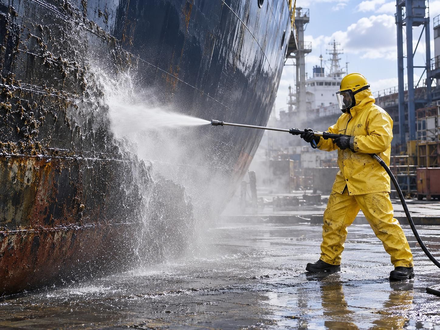 Hydroblasting a ship hull